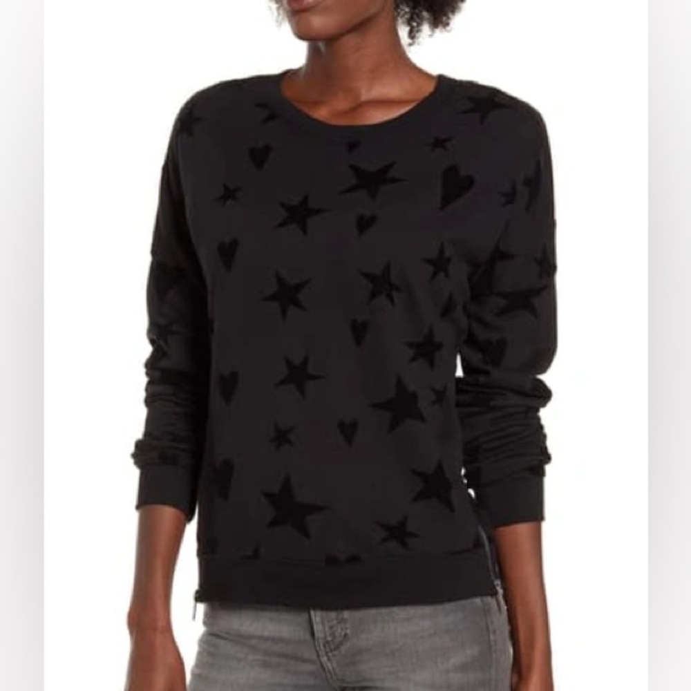 Rails Marlo Flocked Hearts & Stars Black Sweatshirt Pullover size Medium